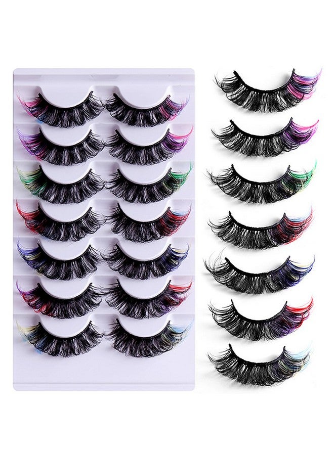 FEITA Colored Lashes 20Mm Strip False Eyelashes With Color Fluffy 8D Thick Volume Eyelash Curly Rainbow Fake Eye Lashes 7 Pairs Multi Pack - Image 1