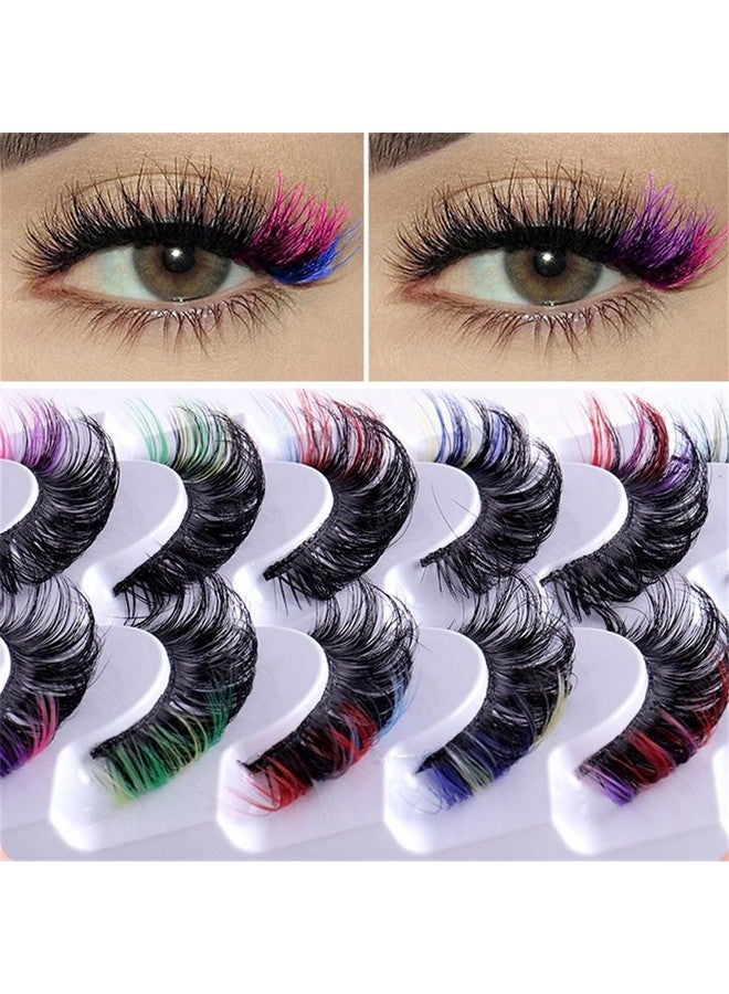 FEITA Colored Lashes 20Mm Strip False Eyelashes With Color Fluffy 8D Thick Volume Eyelash Curly Rainbow Fake Eye Lashes 7 Pairs Multi Pack - Image 2