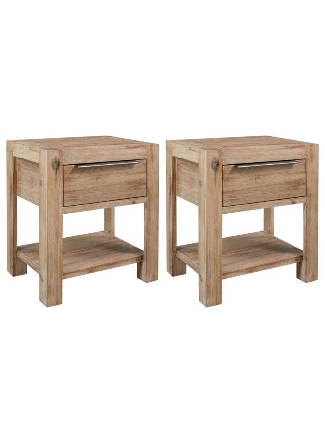 vidaxl vidaXL Nightstands with Drawers 2 pcs 40x30x48 cm Solid Acacia Wood  - Image 1