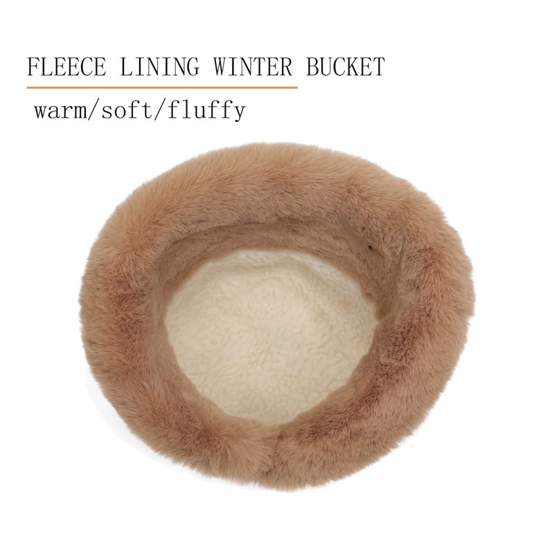 ZLYC Women Winter Furry Bucket Hat Rolled Brim Faux Fur Cloche Hat with Fleece Lining (Solid Rust) - Image 5