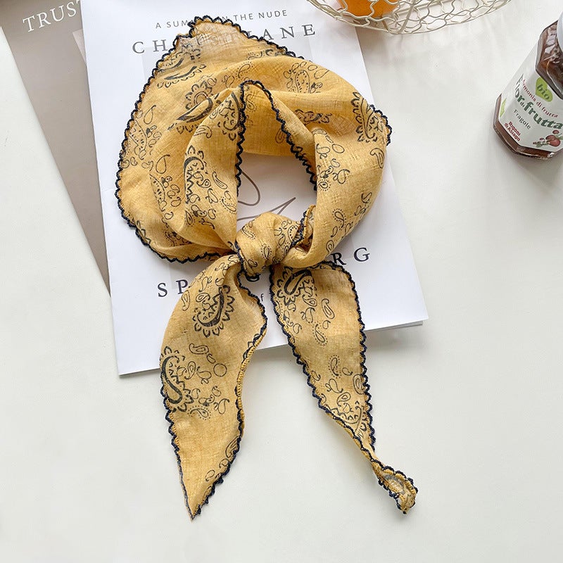Retro Floral Cotton Linen Scarf for Women yellow cashew flower
