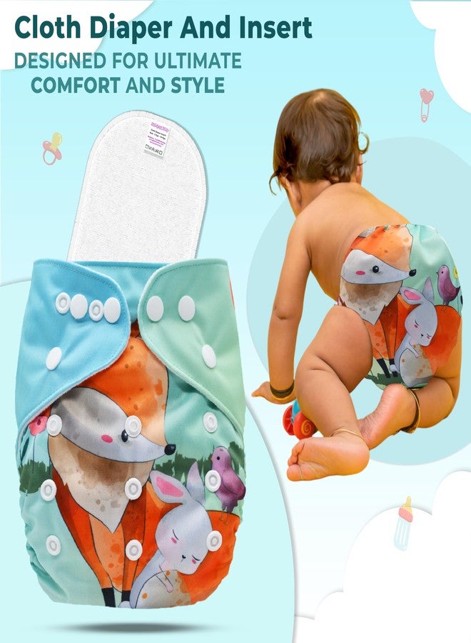 Bembika A Plus Printed Cloth Diaper with 3-Layer Micro Fiber Inserts for Babies Washable & Reusable Cloth Nappies for Baby Leakproof and Wetfree Adjustable Cloth Diapers -(BE2725) - Image 2