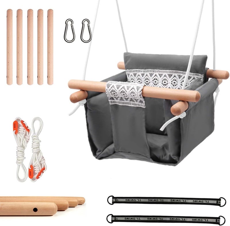Brikipth Wooden Baby Hichka Baby Bouncer and Baby Swing Children Lounge Chair and Relaxing Chair with Soft Cushion and Safety Belt KidsBabies Swing Hanging Wooden Jhula - Image 1