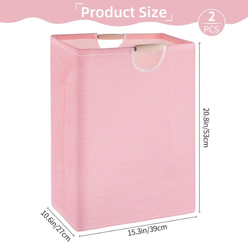 Motroce 2Pack Large Laundry Hampers with Handles, 60L (15.85 Gal) Foldable Laundry Hamper, Freestanding Waterproof Clothes Hamper for Bedroom, Bathroom, Dorm, Laundry Room15.3"L x 10.6"W x 20.8"H(Pink) - Image 2