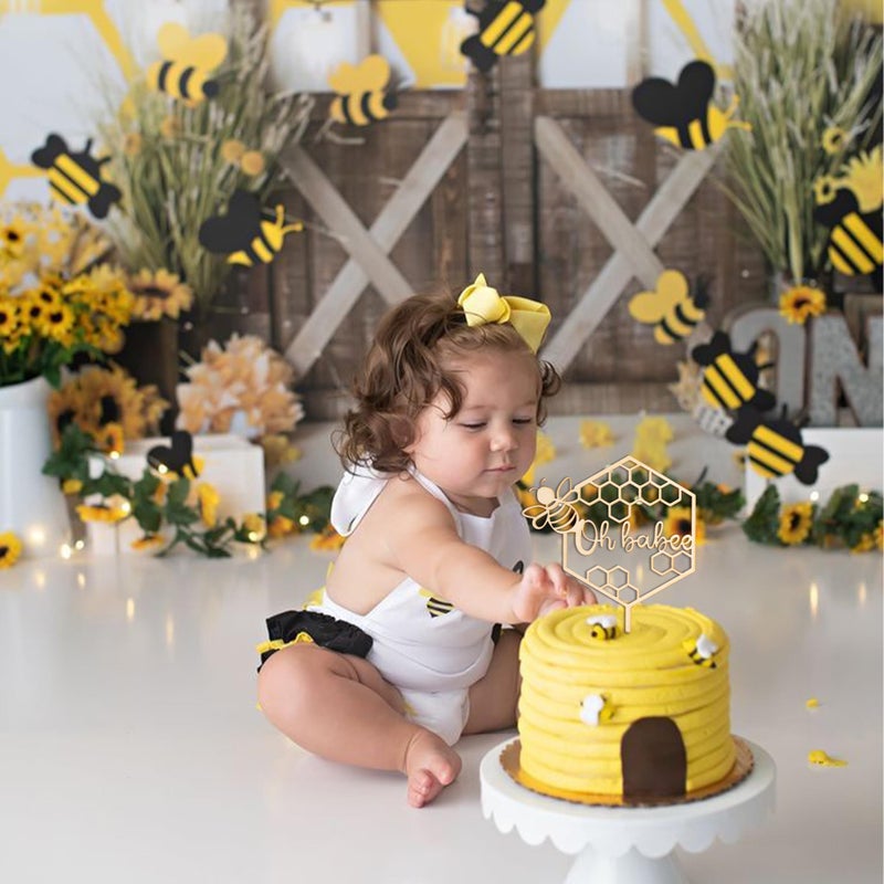 MUWEOL Oh Babee Wooden Bee Themed Cake Toppers  Bee Baby Shower  Gender Reveal Decors - Image 4