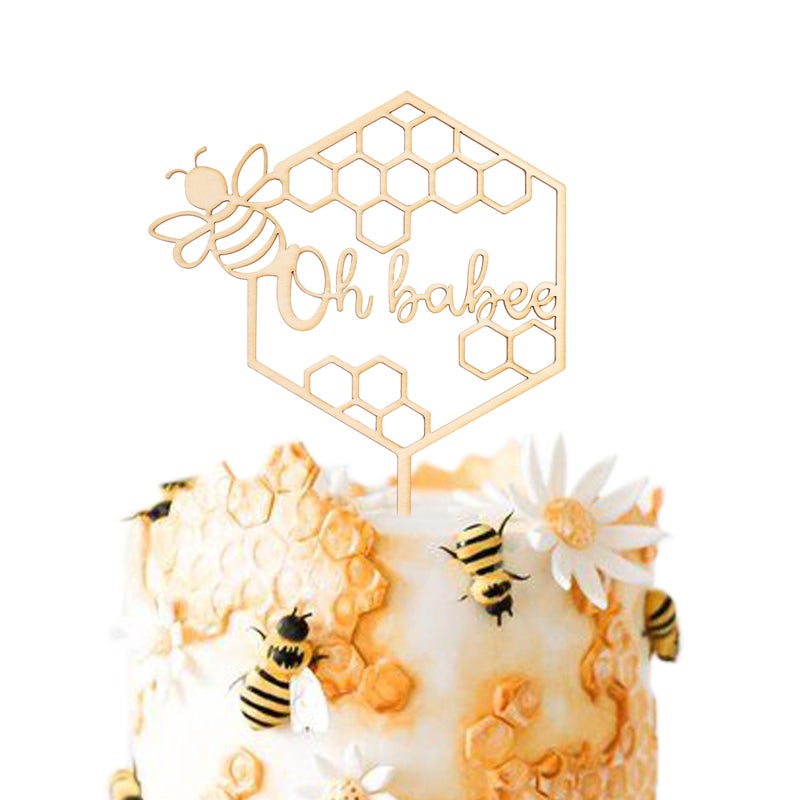 MUWEOL Oh Babee Wooden Bee Themed Cake Toppers  Bee Baby Shower  Gender Reveal Decors - Image 1