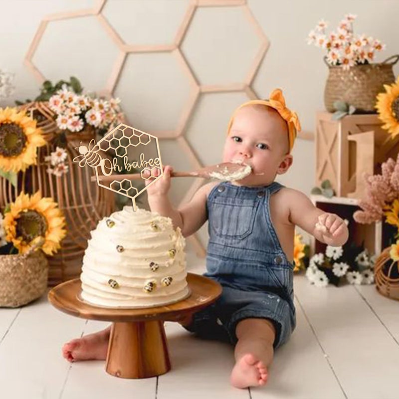 MUWEOL Oh Babee Wooden Bee Themed Cake Toppers  Bee Baby Shower  Gender Reveal Decors - Image 5