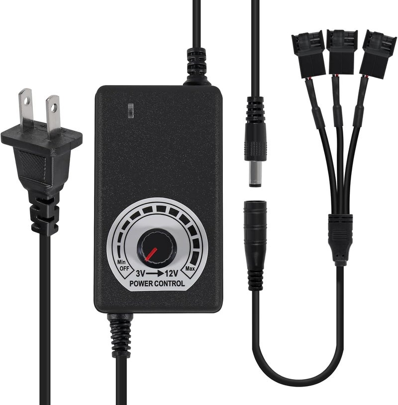 UMLIFE UMLUFE 12V Fan Power SupplyPC Fan Speed Controller100240vAC to 312vDC 24W Adjustable Fan Power Adapterwith Fan Splitter CableDC Female to 2 x 34 Pin - Image 1