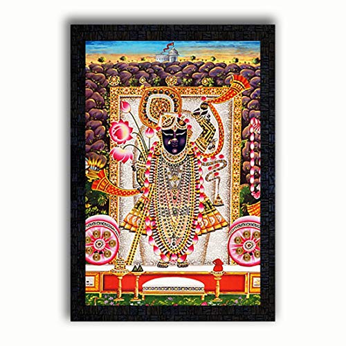 PNF Shrinathji Temple Nathdwara Painting with Wooden Synthetic Frame (13.5x19 inch, Multicolour , Medium) - Image 1