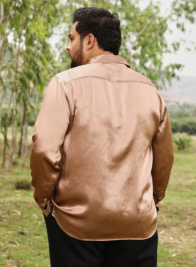 Instafab Plus  Instafab Men's Bronze Brown Gleaming Crushed-Satin Shirt | Spread Collar , Long Cuffed Sleeves , Button Closure | Solid Crushed Satin | Satin Shirt For Party  Wear for Men | Best Price UAE