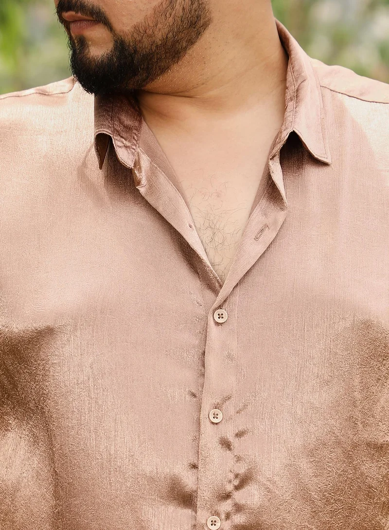 Instafab Plus  Instafab Men's Bronze Brown Gleaming Crushed-Satin Shirt | Spread Collar , Long Cuffed Sleeves , Button Closure | Solid Crushed Satin | Satin Shirt For Party  Wear for Men | Best Price UAE