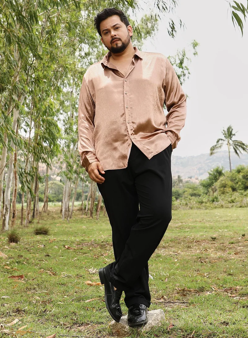 Instafab Plus  Instafab Men's Bronze Brown Gleaming Crushed-Satin Shirt | Spread Collar , Long Cuffed Sleeves , Button Closure | Solid Crushed Satin | Satin Shirt For Party  Wear for Men | Best Price UAE
