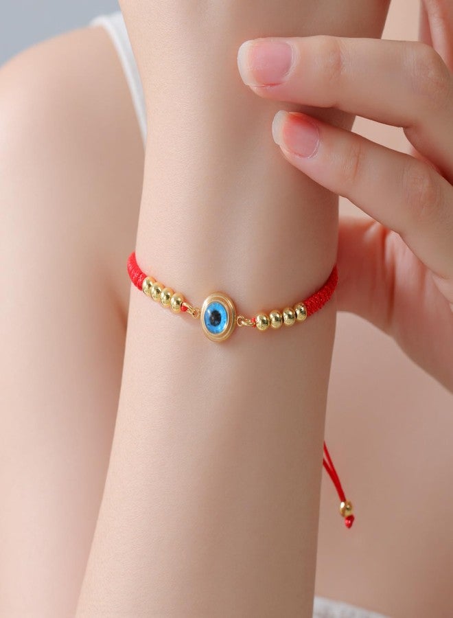 EUEAVAN Evil Eye Bracelets Adjustable 7 Knot Handmade Lucky Red String Couples Anklets Greek Kabbalah Protection Amulet Beaded Jewelry Gift for Women Men (gold-red) - Image 3