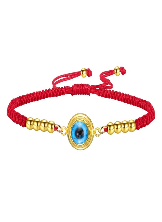 EUEAVAN Evil Eye Bracelets Adjustable 7 Knot Handmade Lucky Red String Couples Anklets Greek Kabbalah Protection Amulet Beaded Jewelry Gift for Women Men (gold-red) - Image 1