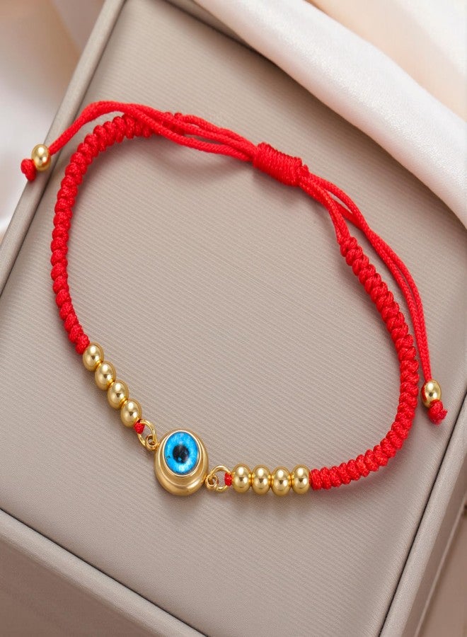 EUEAVAN Evil Eye Bracelets Adjustable 7 Knot Handmade Lucky Red String Couples Anklets Greek Kabbalah Protection Amulet Beaded Jewelry Gift for Women Men (gold-red) - Image 4
