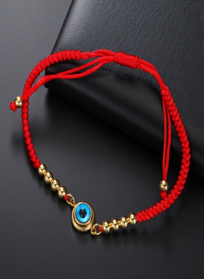 EUEAVAN Evil Eye Bracelets Adjustable 7 Knot Handmade Lucky Red String Couples Anklets Greek Kabbalah Protection Amulet Beaded Jewelry Gift for Women Men (gold-red) - Image 5