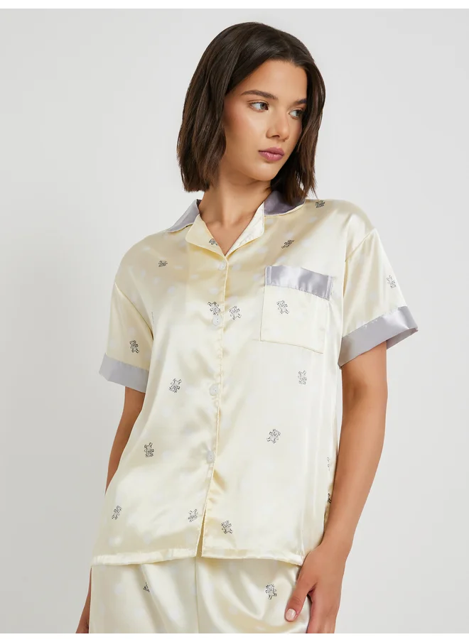 تايك تو Take Two Printed Short Sleeve Shirt and Pyjama Set