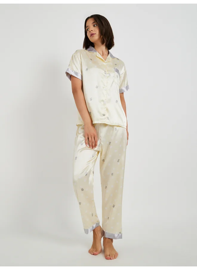 تايك تو Take Two Printed Short Sleeve Shirt and Pyjama Set
