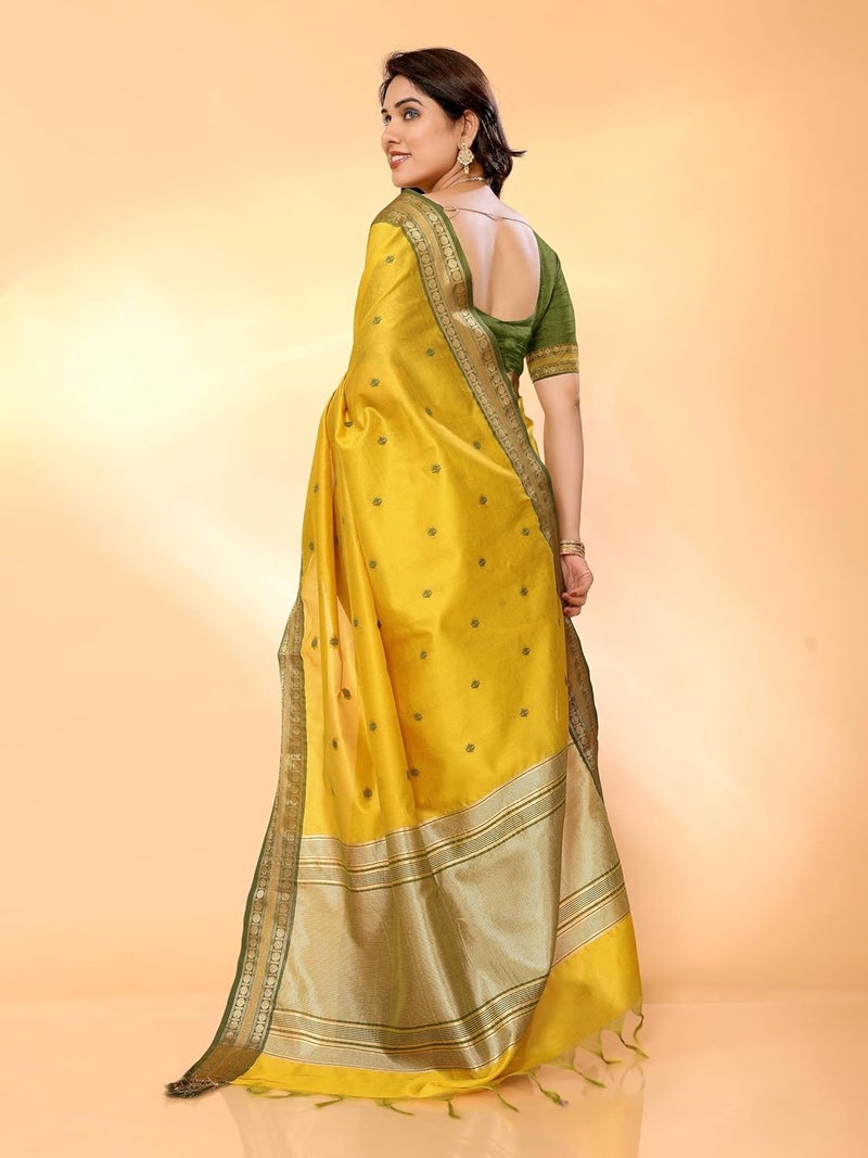 Sidhidata Women's Mustard Cotton Silk Jacquard Bordered Saree with Unstitched Blouse Piece - Image 3
