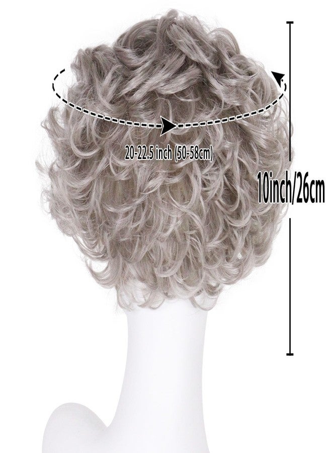 GNIMEGIL Short Curly Silver Gray Wigs for Women in Synthetic Wig with Natural Bangs Soft Lightweight Daily Wear Hair for Cosplay Halloween Costume Older Ladies, Themed Parties and Everyday Style - Image 3