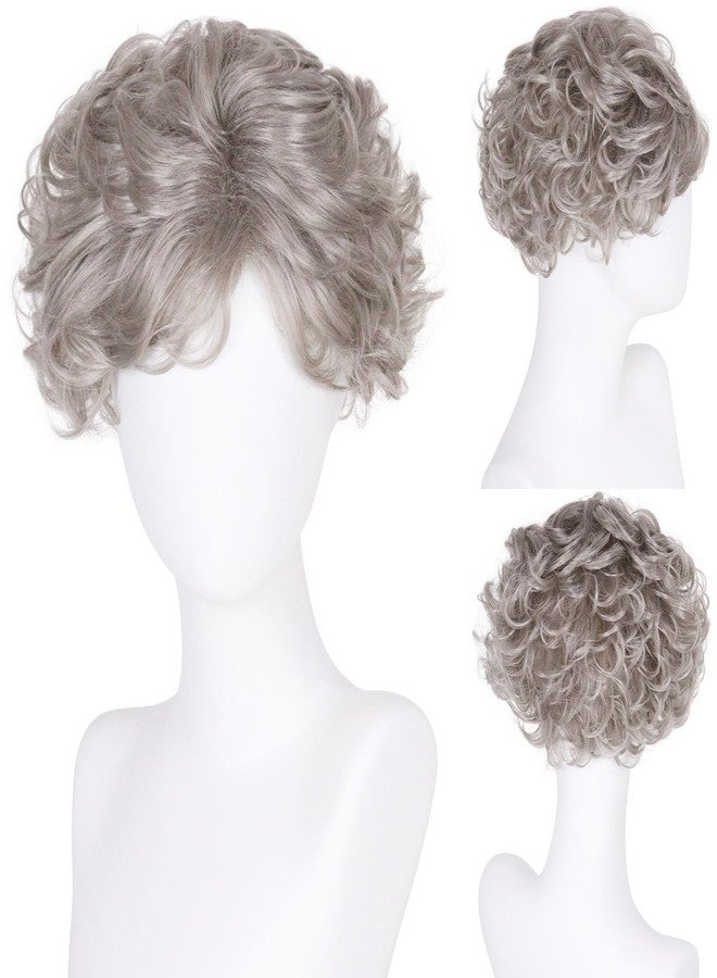 GNIMEGIL Short Curly Silver Gray Wigs for Women in Synthetic Wig with Natural Bangs Soft Lightweight Daily Wear Hair for Cosplay Halloween Costume Older Ladies, Themed Parties and Everyday Style - Image 2