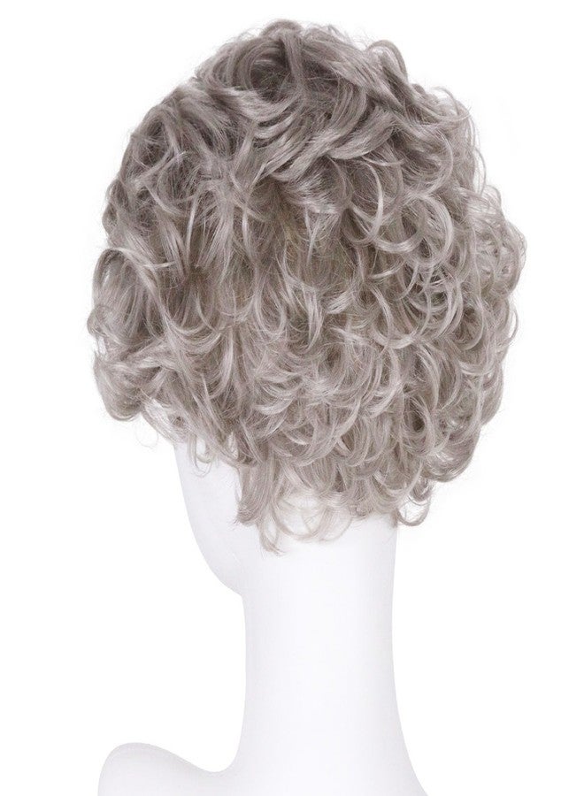 GNIMEGIL Short Curly Silver Gray Wigs for Women in Synthetic Wig with Natural Bangs Soft Lightweight Daily Wear Hair for Cosplay Halloween Costume Older Ladies, Themed Parties and Everyday Style - Image 5