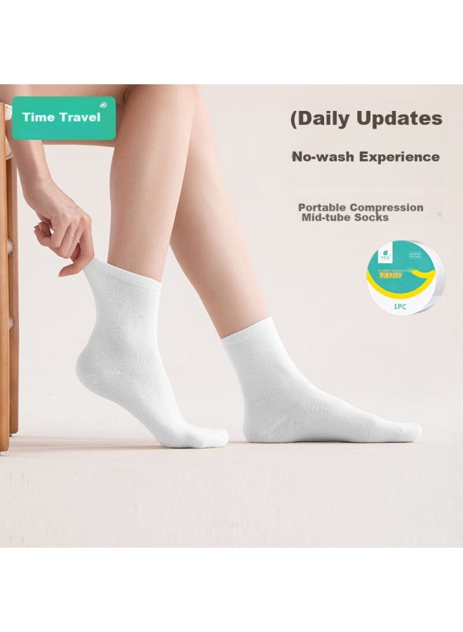 Sometimes, Disposable Compression Socks Are Compressed In Bulk. These White Mid-calf Travel Socks Are For Hotel Stays And Daily Use. 5 Pairs - Image 2
