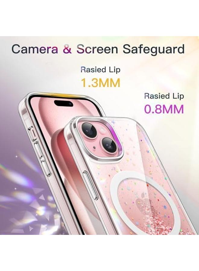 جي تيك جراب لامع لهاتف Iphone 15 Plus مقاس 6.7 بوصة متوافق مع Magsafe شفاف لطيف لامع لامع للنساء والفتيات غطاء هاتف لامع ومضاد للصدمات مغناطيسي وردي - Image 5