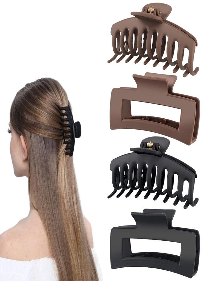 ANNACREATIONS ANNA CREATIONS 4 Pcs Large Matte Hair Claw Clips for Women and Girls, Strong Hold Non-Slip Hair Clutcher for Thick and Thin Hair, Durable Design Hair Clips (Brown-Black) - Image 1