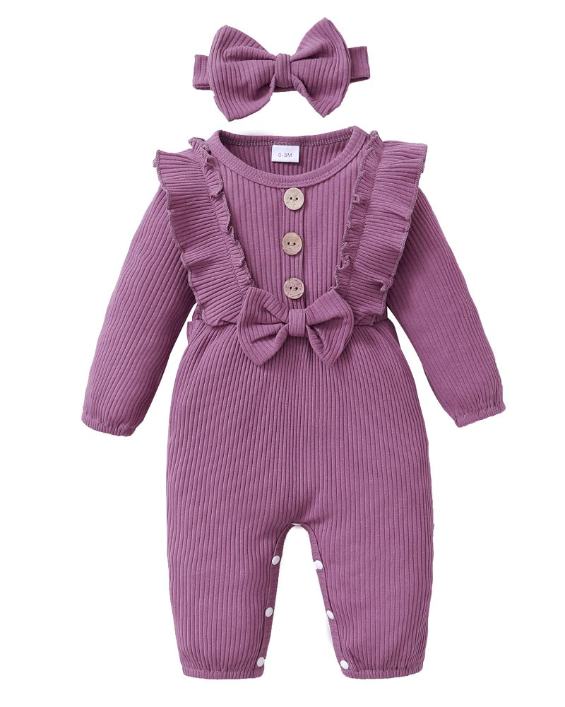 Mioglrie Newborn Baby Girl Clothes Romper Gifts - Cute Infant Girl Outfits - Cotton Jumpsuits - Purple - 3-6 Months - Image 1