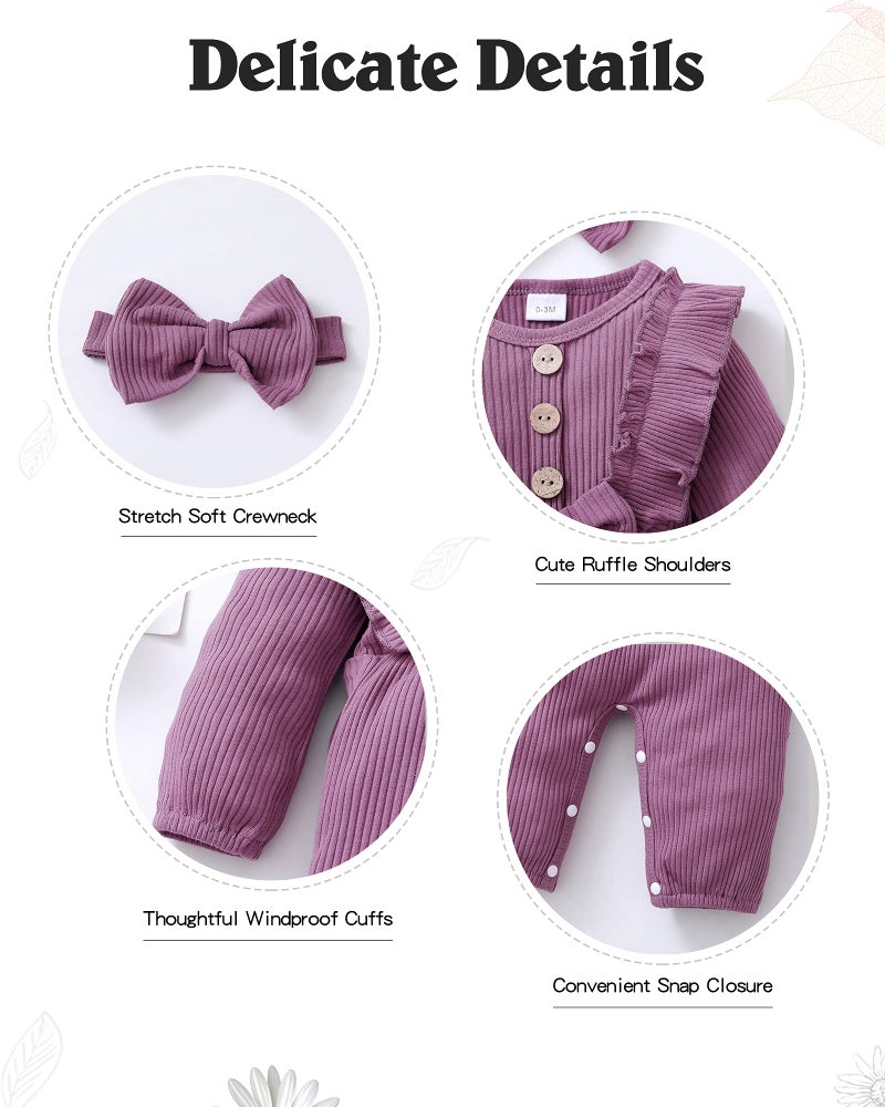 Mioglrie Newborn Baby Girl Clothes Romper Gifts - Cute Infant Girl Outfits - Cotton Jumpsuits - Purple - 3-6 Months - Image 4