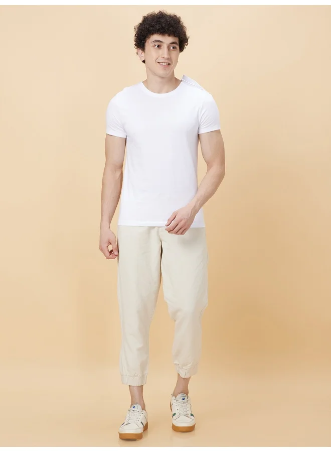 بيينغ هيومان Mens White Round Neck Short Sleeve T-Shirt