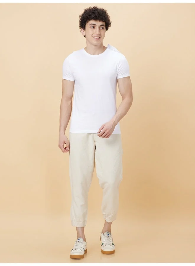 بيينغ هيومان Mens White Round Neck Short Sleeve T-Shirt