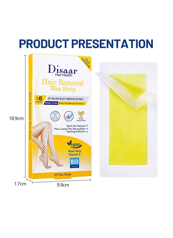 Disaar - 20 Piece Wax Strips for Hair Removal Set - Natural Plant Extracts Soothe Soft Skin - Trimmable Wax Strips for Body, Face, Legs& Eyebrows (Sensitive Skin (Aloe Vera + Vitamin E)) - Image 1