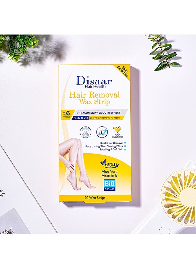 Disaar - 20 Piece Wax Strips for Hair Removal Set - Natural Plant Extracts Soothe Soft Skin - Trimmable Wax Strips for Body, Face, Legs& Eyebrows (Sensitive Skin (Aloe Vera + Vitamin E)) - Image 1