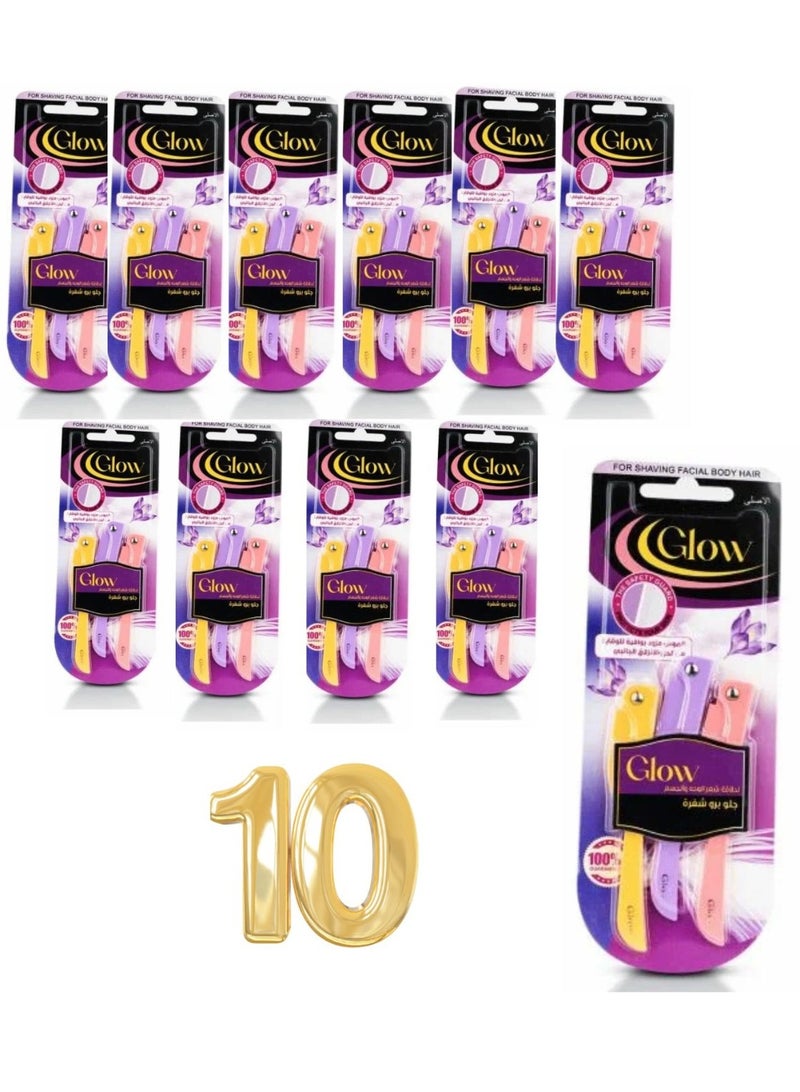 Glow 10 packs of Glow Women's Razor Blades for shaving facial and body hair (3 pieces per pack) - Image 1