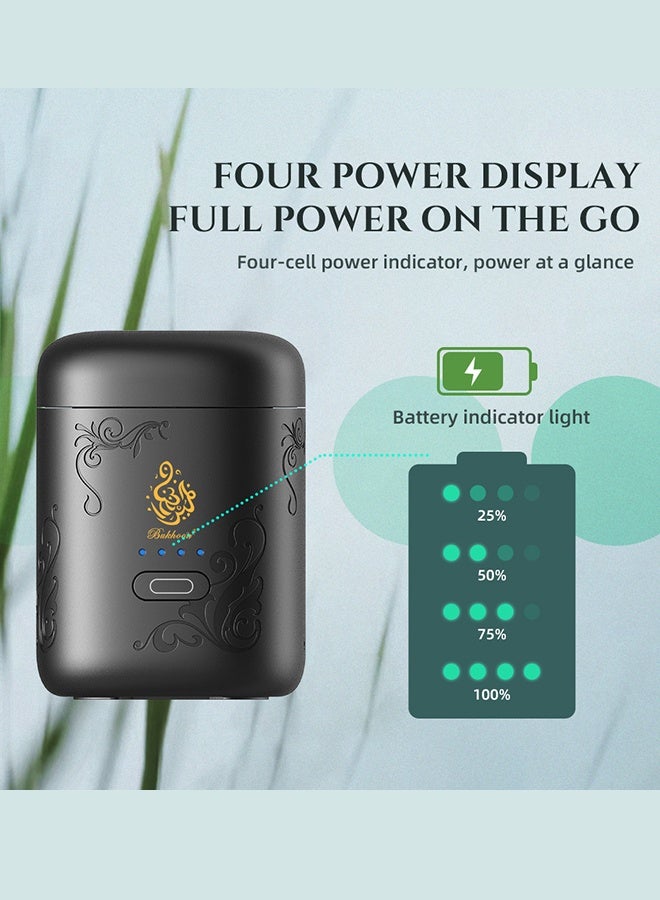 بخون مبخرة كهربائية صغيرة مع إضاءة عرض مبخرة عربية مبخرة محمولة قابلة لإعادة الشحن عبر USB مجموعة هدايا - Image 5