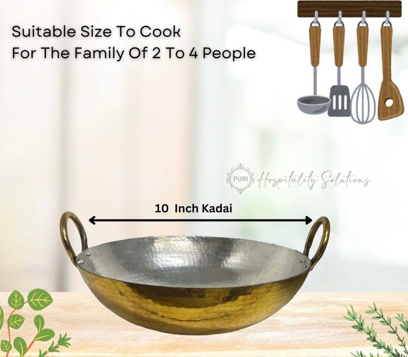 PURI BARTANWALA - Brass/Pital Non Stick Kadai for Cooking 10 Inch with Tin/Kalai Plating Inside ? Handcrafted - Image 2
