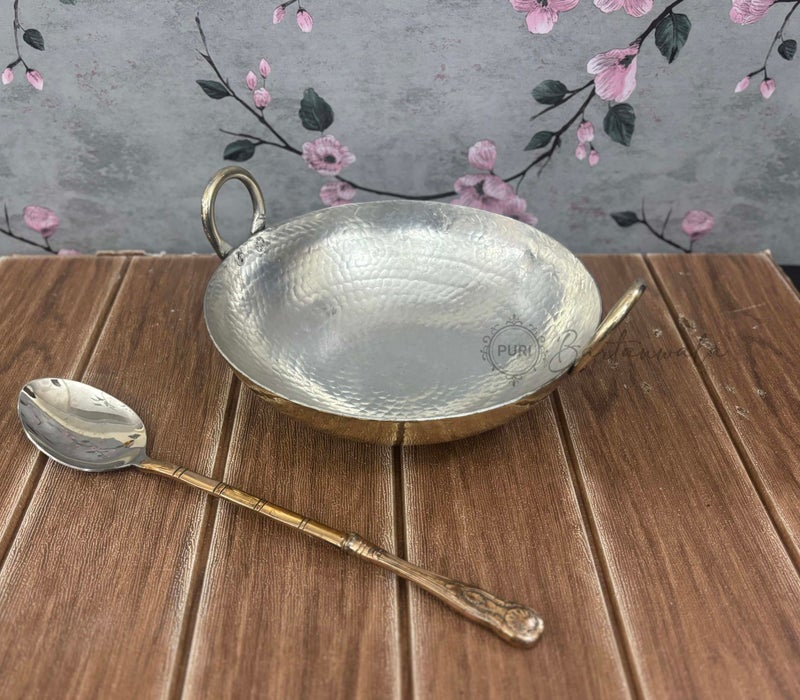PURI BARTANWALA - Brass/Pital Non Stick Kadai for Cooking 10 Inch with Tin/Kalai Plating Inside ? Handcrafted - Image 1