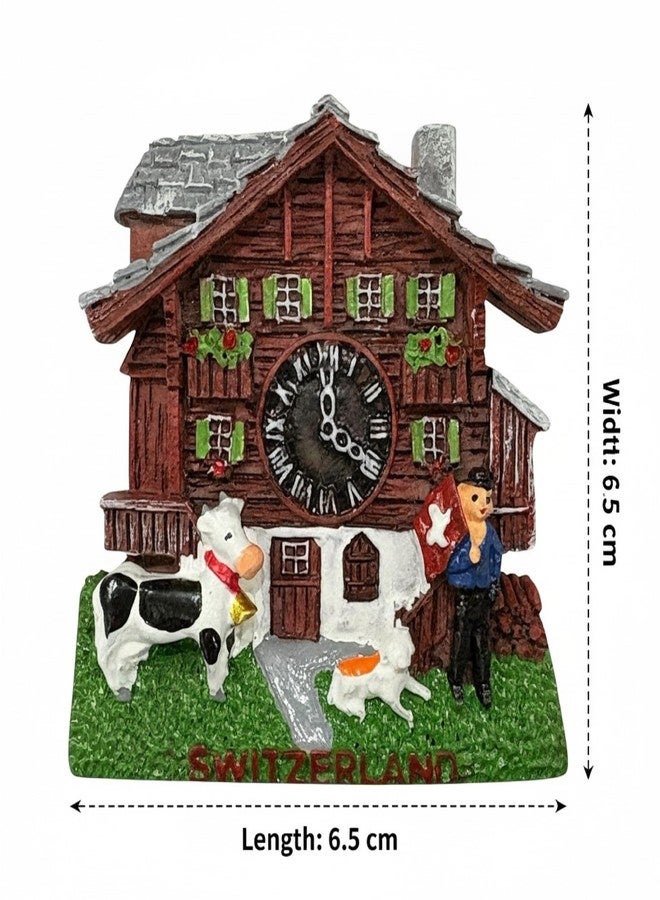 Krisah Switzerland 3D Fridge Magnet, Travel Souvenir, Home Decoration, Chalet House with Clock, Cow and Farmer Figurines, 6.5 cm - Image 2