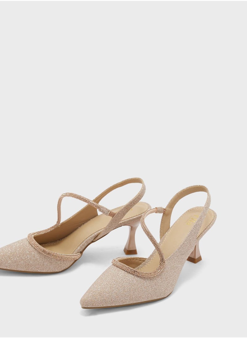 Ella Limited Edition - Glitter Asymetric Strap Slingback Pointed Pump - Image 1