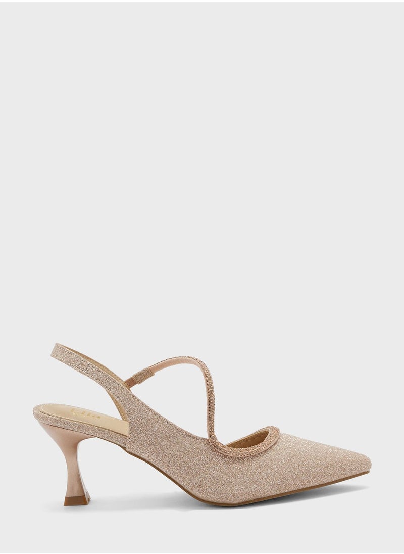 Ella Limited Edition - Glitter Asymetric Strap Slingback Pointed Pump - Image 1
