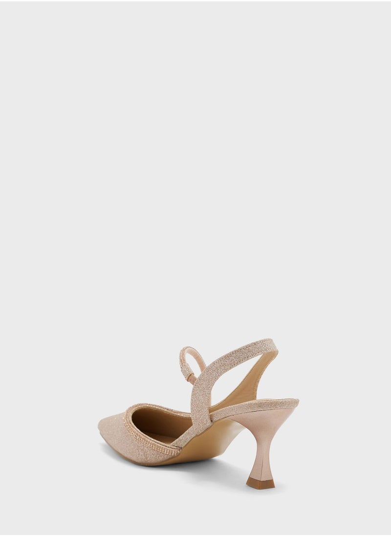 Ella Limited Edition - Glitter Asymetric Strap Slingback Pointed Pump - Image 1