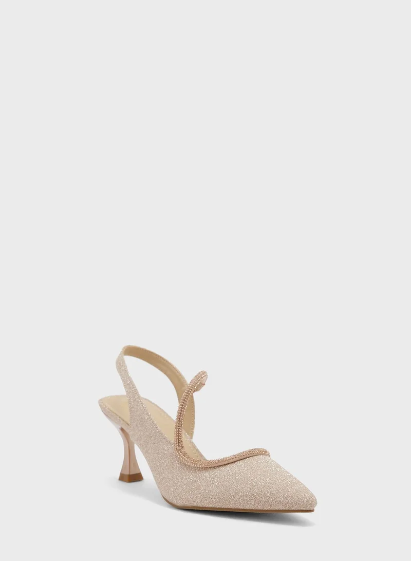 Ella Limited Edition Glitter Asymetric Strap Slingback Pointed Pump