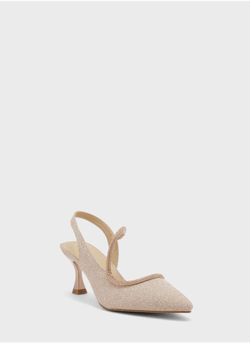 Ella Limited Edition - Glitter Asymetric Strap Slingback Pointed Pump - Image 1