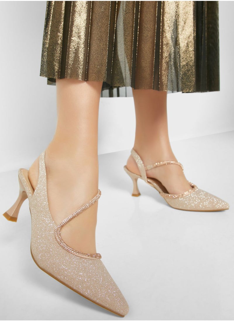 Ella Limited Edition - Glitter Asymetric Strap Slingback Pointed Pump - Image 1