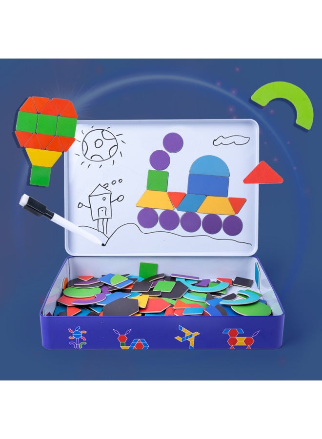 Wooden Magnetic Geometric Puzzle Iron Boxed Children's Early Education Educational Toys Puzzle Puzzle-Color:Iron Box Magnetic Geometric Puzzle - Image 5