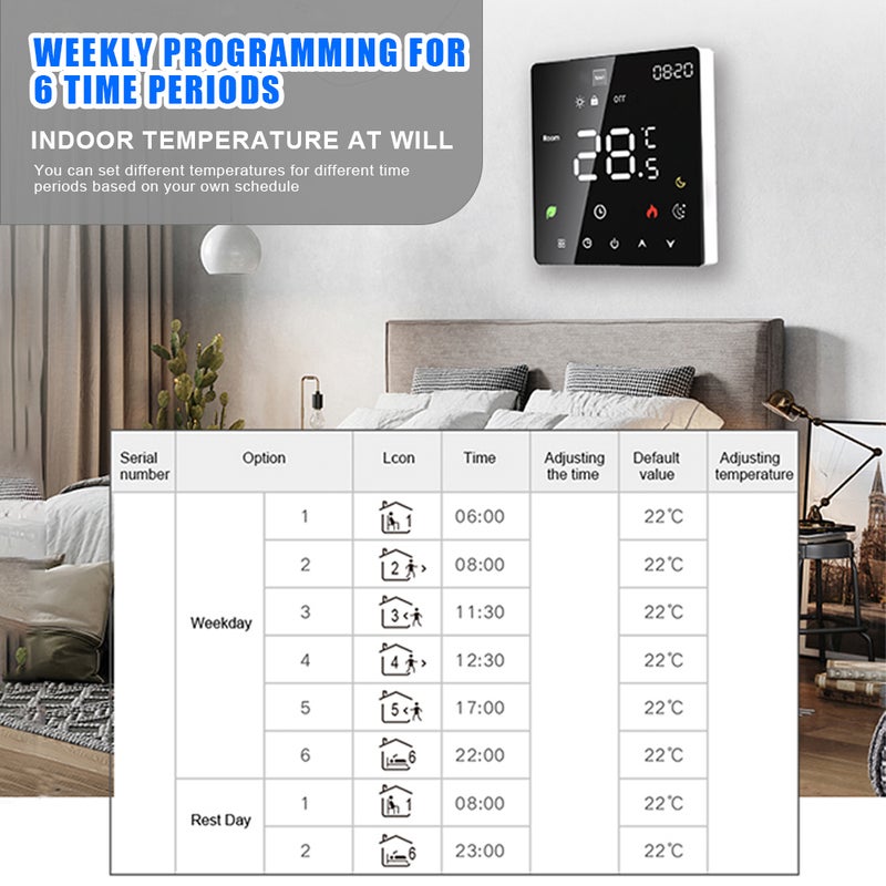 Smart Thermostat for Home Touchscreen Voice Control Programmable Temperature Control IP20 Protection Auto/Manual Mode Digital Thermostat for 3A Water Underfloor Heating - Image 4