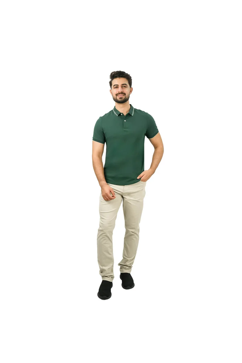 GIORDANO Men's Green Slim Fit Pique Polo
