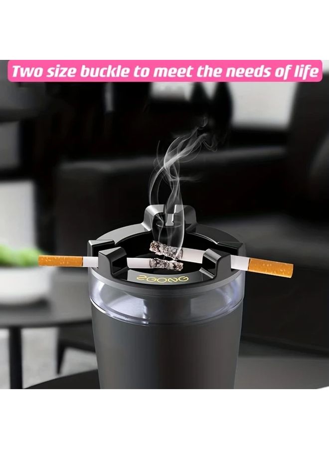 Black Windproof Ashtray With Smoke Absorbing System One Touch Operation Portable For Home Office Car - Image 2